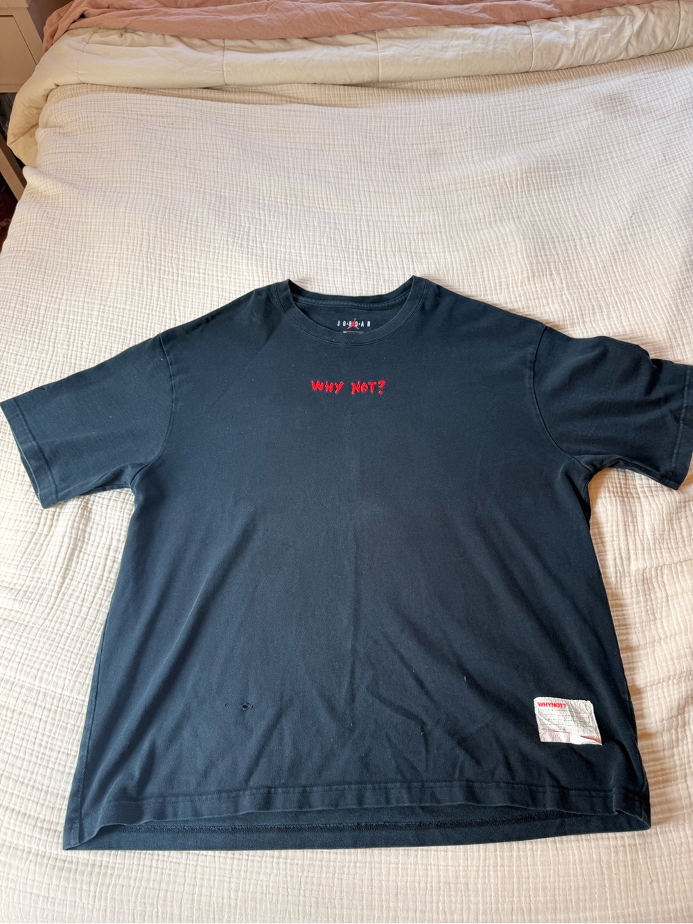 Jordan Black Short Sleeve Tee with Red "Why Not?" Chest Text